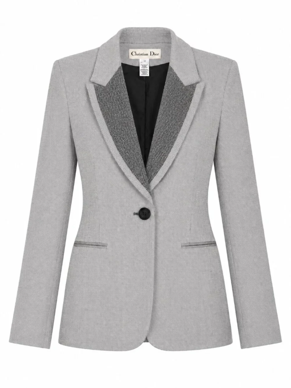Vintage Christian Dior Black Ivory Blazer | 90s Tailored Wool Blend Jacket